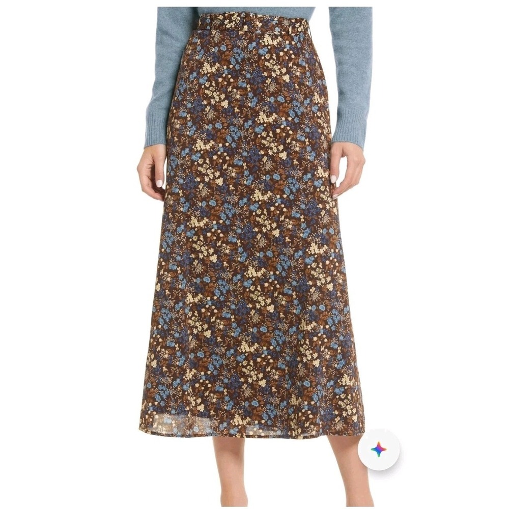 NEW Reformation Falcon Belted Organic Cotton Blend Midi Skirt Morel Size 12 $178